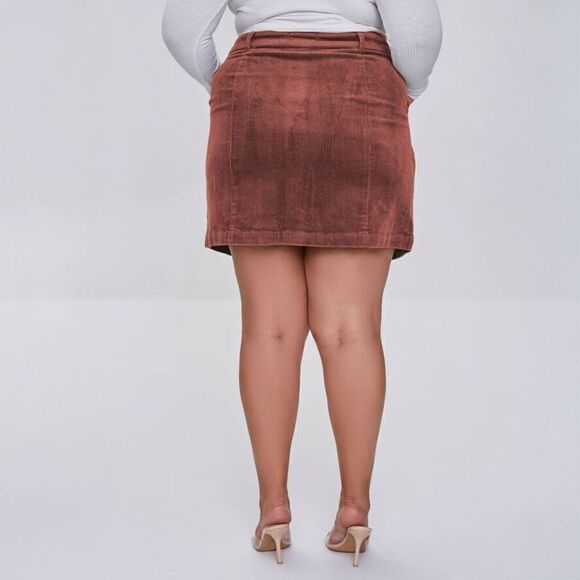 NWOT Forever 21 Plus Size (0X / XXL) Corduroy Mini Skirt, High Waisted, Button-F - Picture 4 of 14
